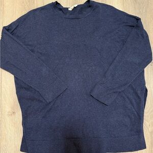 Eileen Fisher Organic Cotton Navy Boxy Knit Top Size Medium Minimalist - FLAW